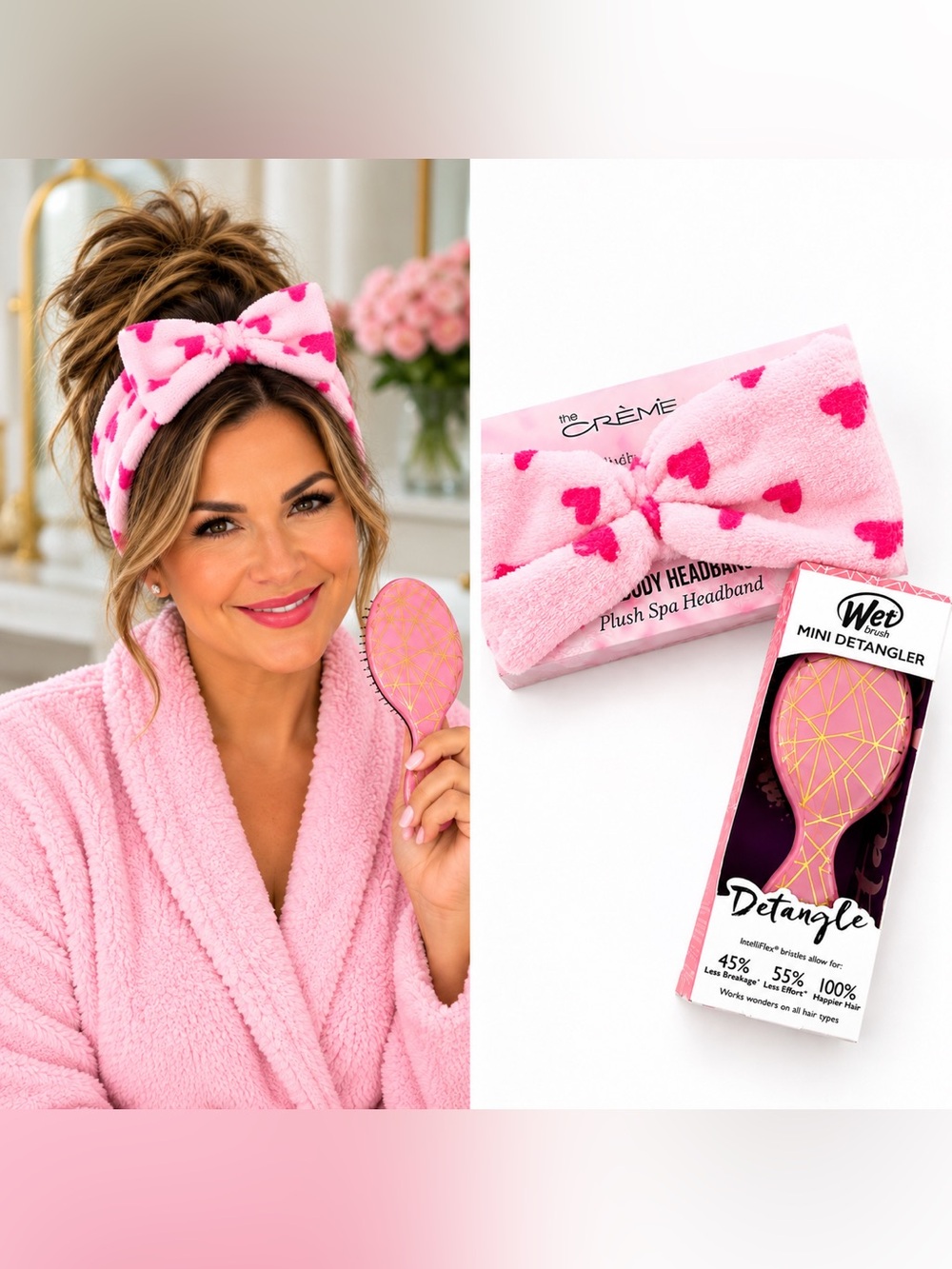 Wet Brush Mini Detangler and The Crème Shop Plush Spa Teddy Headband Girly Glam